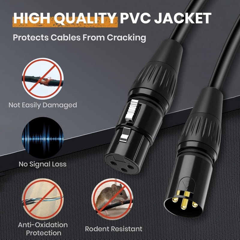 Czgor DMX Cable 50ft 2 Pack, 3 Pin Flexible Gold-Plated XLR Male to Female Cables Wire for Stage Lighting Signal XLR Connection Compatible with Stage Light, Par Lights, Spotlight Input & Output - Image 5